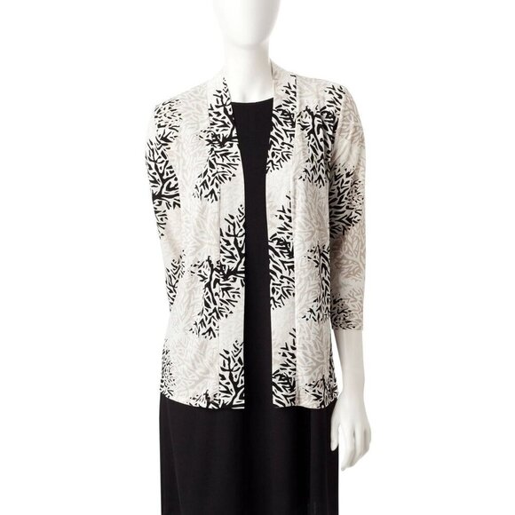 Kasper Women Abstract Black White Leaf Print Open Front Cardigan New Size Medium - Picture 1 of 9